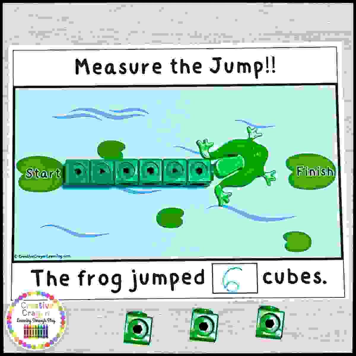 Frog Jump Distance kindergarten center – students measure how far frogs jump using math cubes