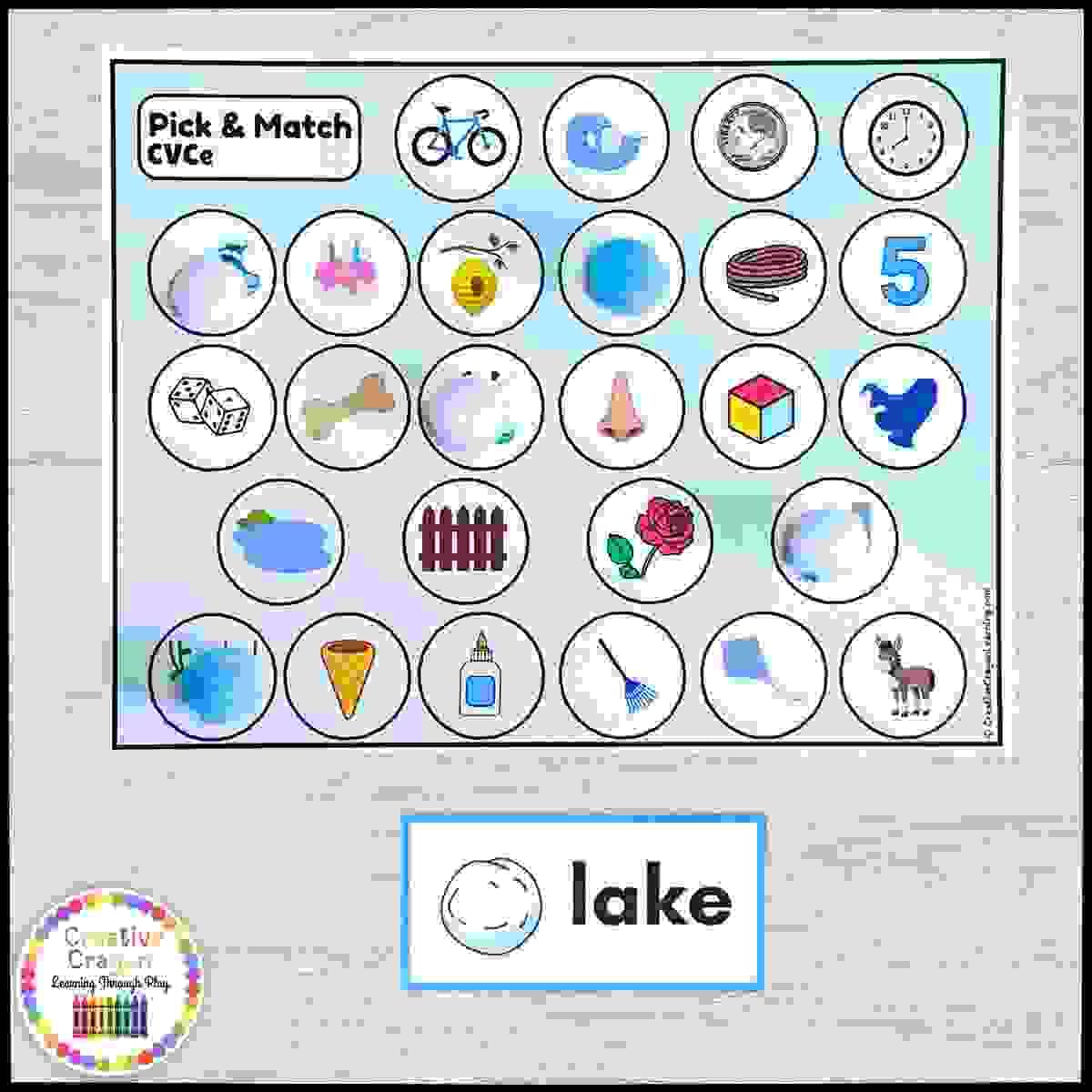 Hands-on CVCe word matching winter activity for phonics centers and literacy fluency