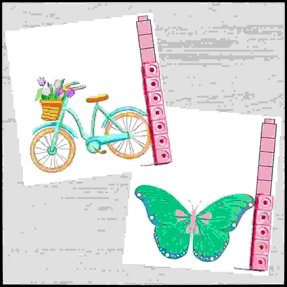 Springtime nonstandard measurement activity using linking cubes and spring pictures
