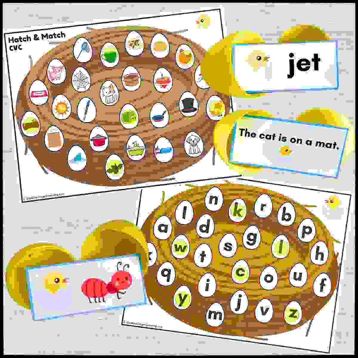 Spring Hatch and Match CVC Word Game – Hands-on Literacy Center for Kindergarten – Matching eggs and chicks to build early reading and phonics skills