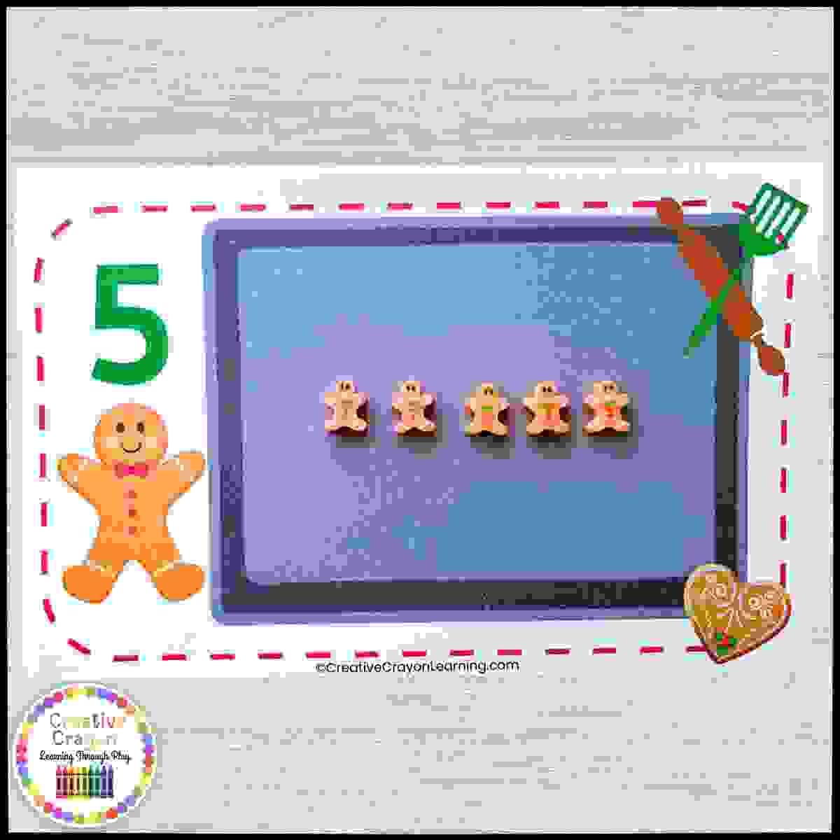 Kindergarten students engaging in a gingerbread counting activity, matching cookies to numbered pans