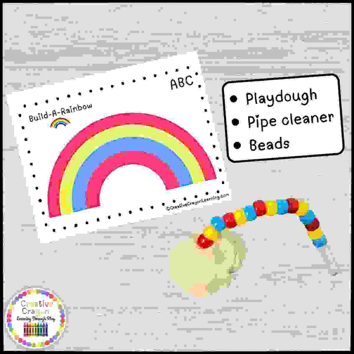 Patterning math and fine motor center for kindergarten using rainbow beads and pipe cleaners