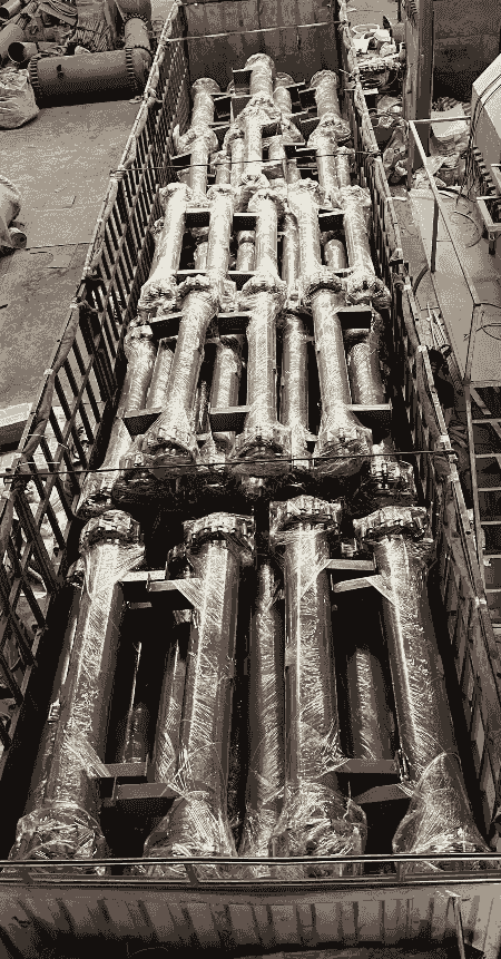 57 horizontal SiC condensers packed and staged for shipment from Wuxi Repicea facility.