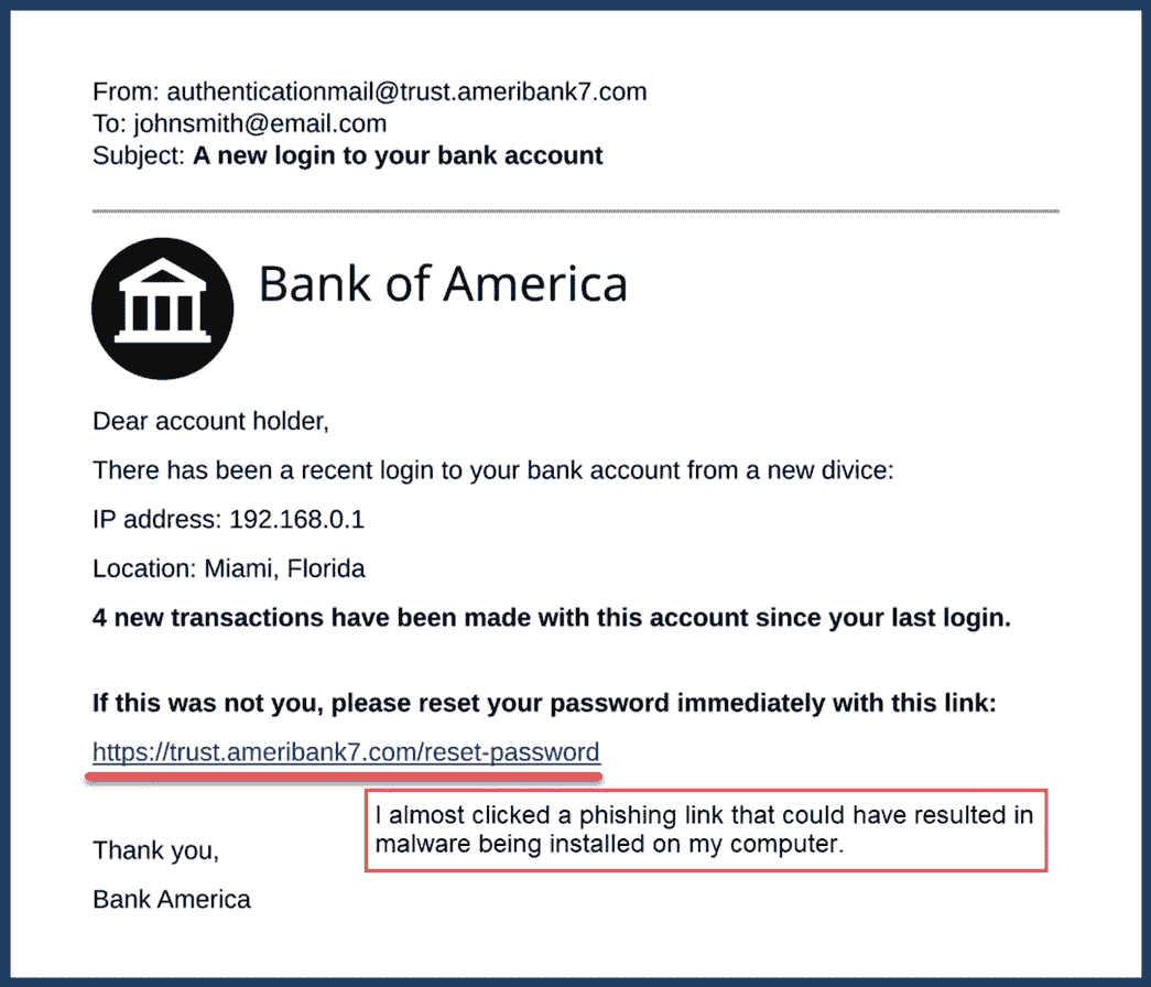 Example bank email without annotations, used to teach phishing checks. Example bank email without annotations, used to teach phishing checks.