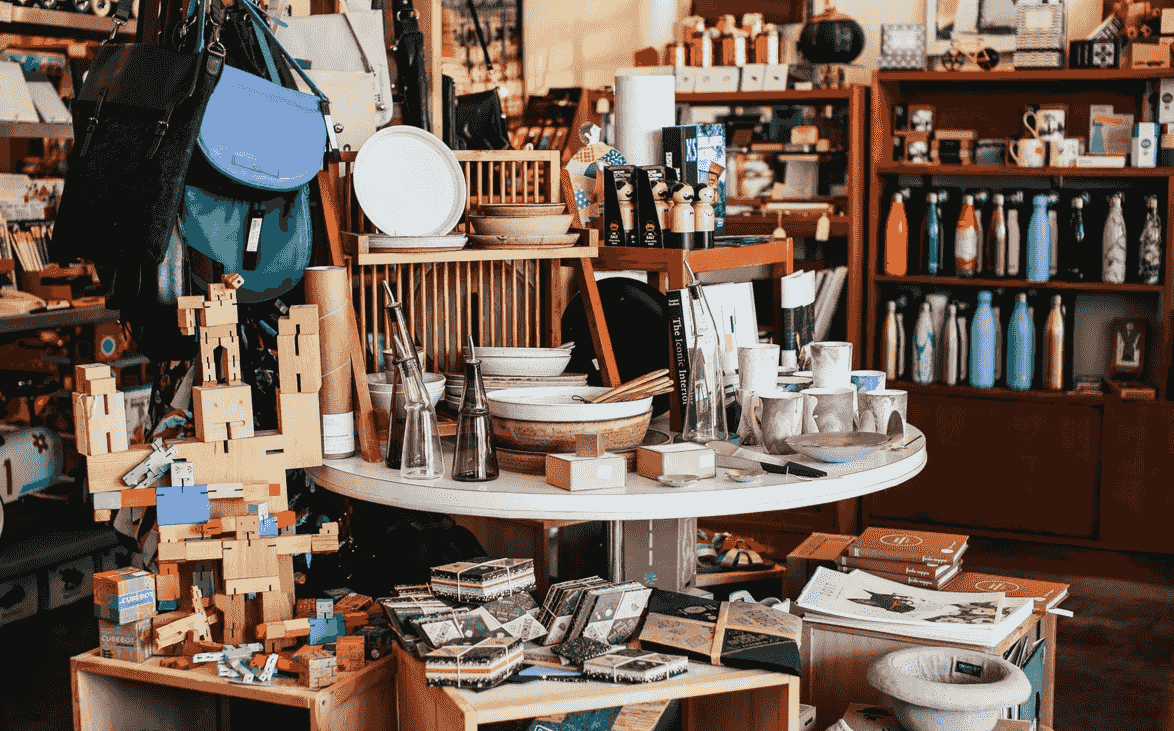 Household goods and accessories displayed in a shop Household goods and accessories displayed in a shop