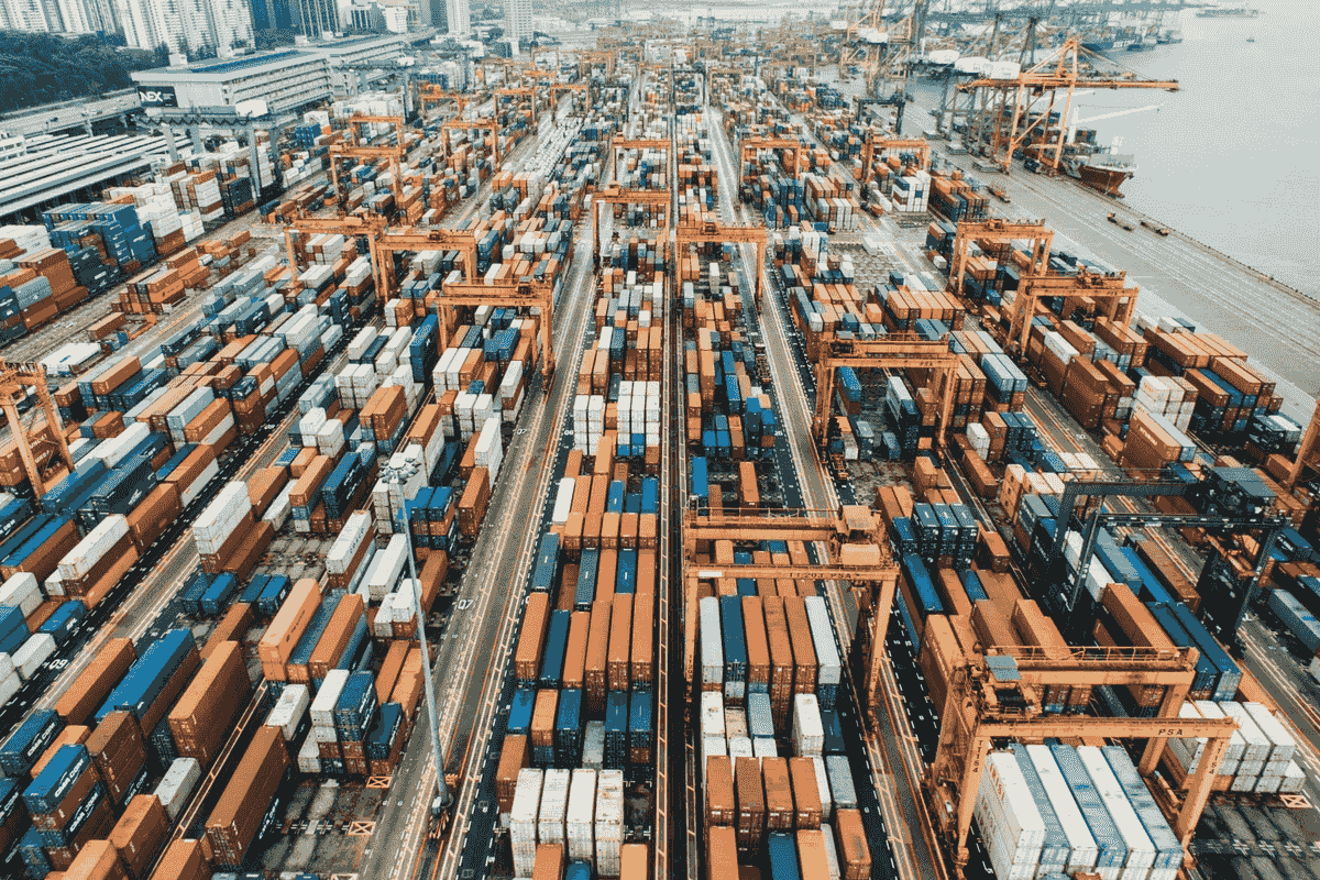 Aerial view of a container shipping yard Aerial view of a container shipping yard