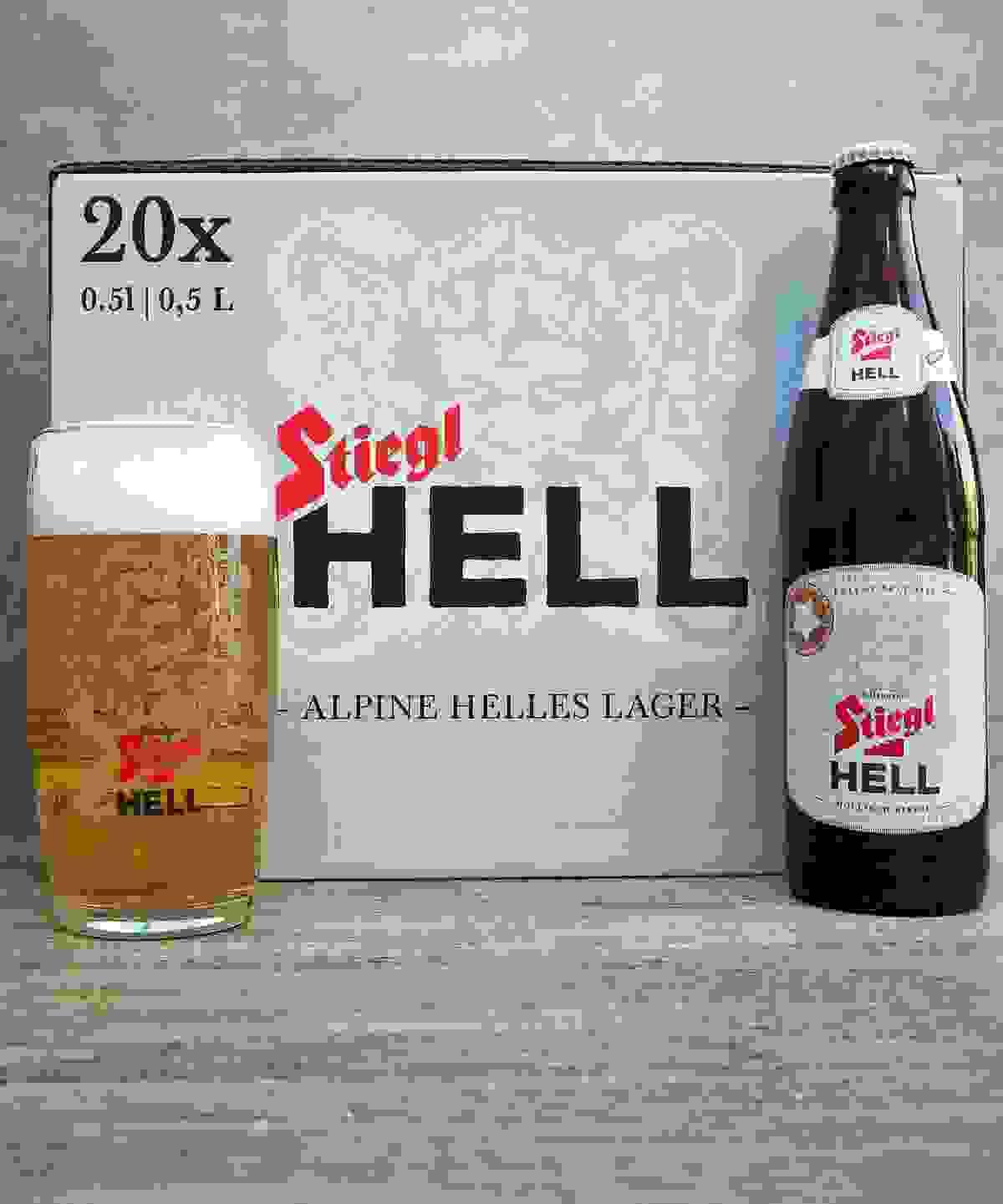 Stiegl Hell 500ml bottles and box