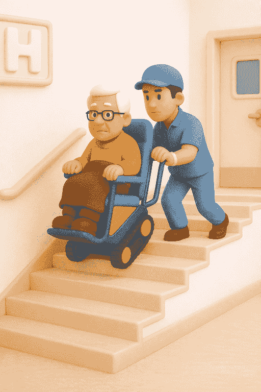 無電梯住宅樓梯環境,輪椅使用者需搭配爬梯機上下樓服務 無電梯住宅樓梯環境,輪椅使用者需搭配爬梯機上下樓服務
