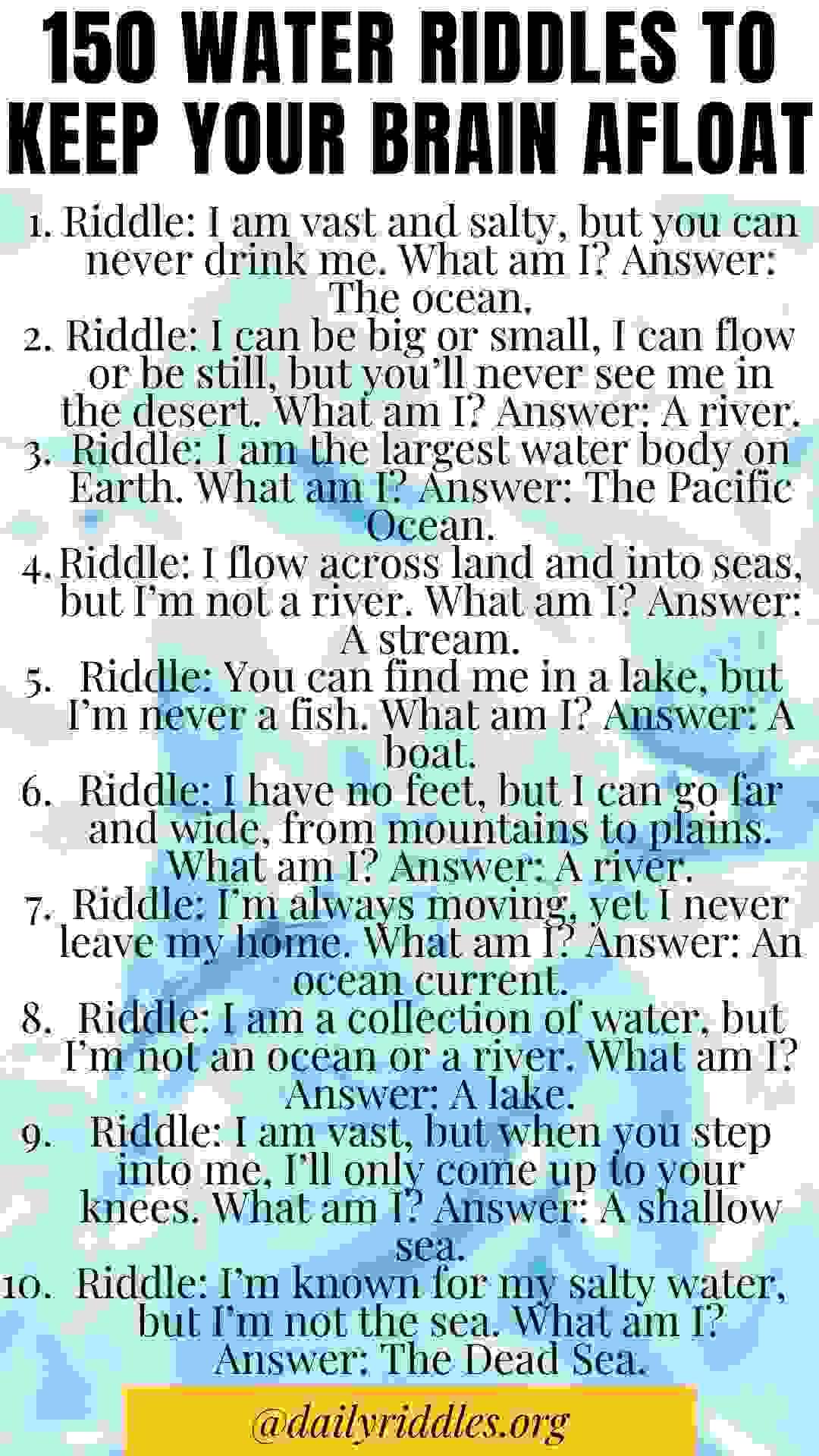 Aquatic Riddles 150 Water Riddles to Keep Your Brain Afloat
