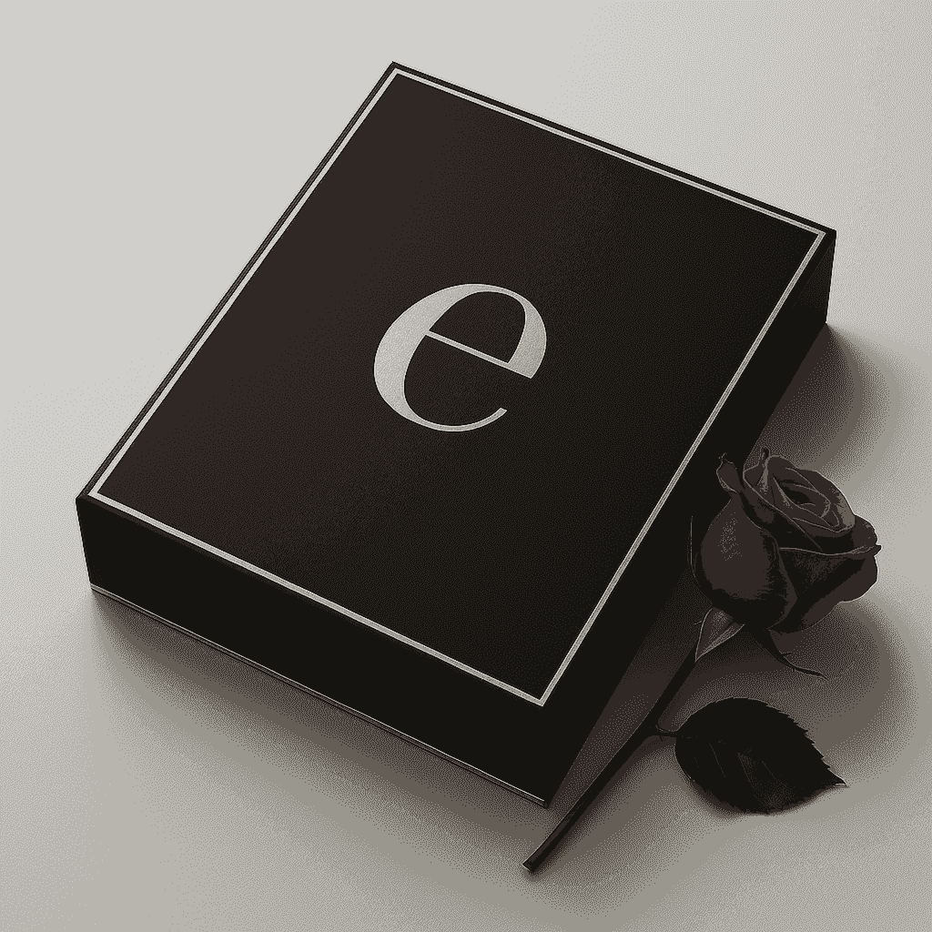Black box with gold trim and E on the front with a rose beside it. © EPhoneWorld Project by Cindy  Wilkinson— 2025. All rights reserved.