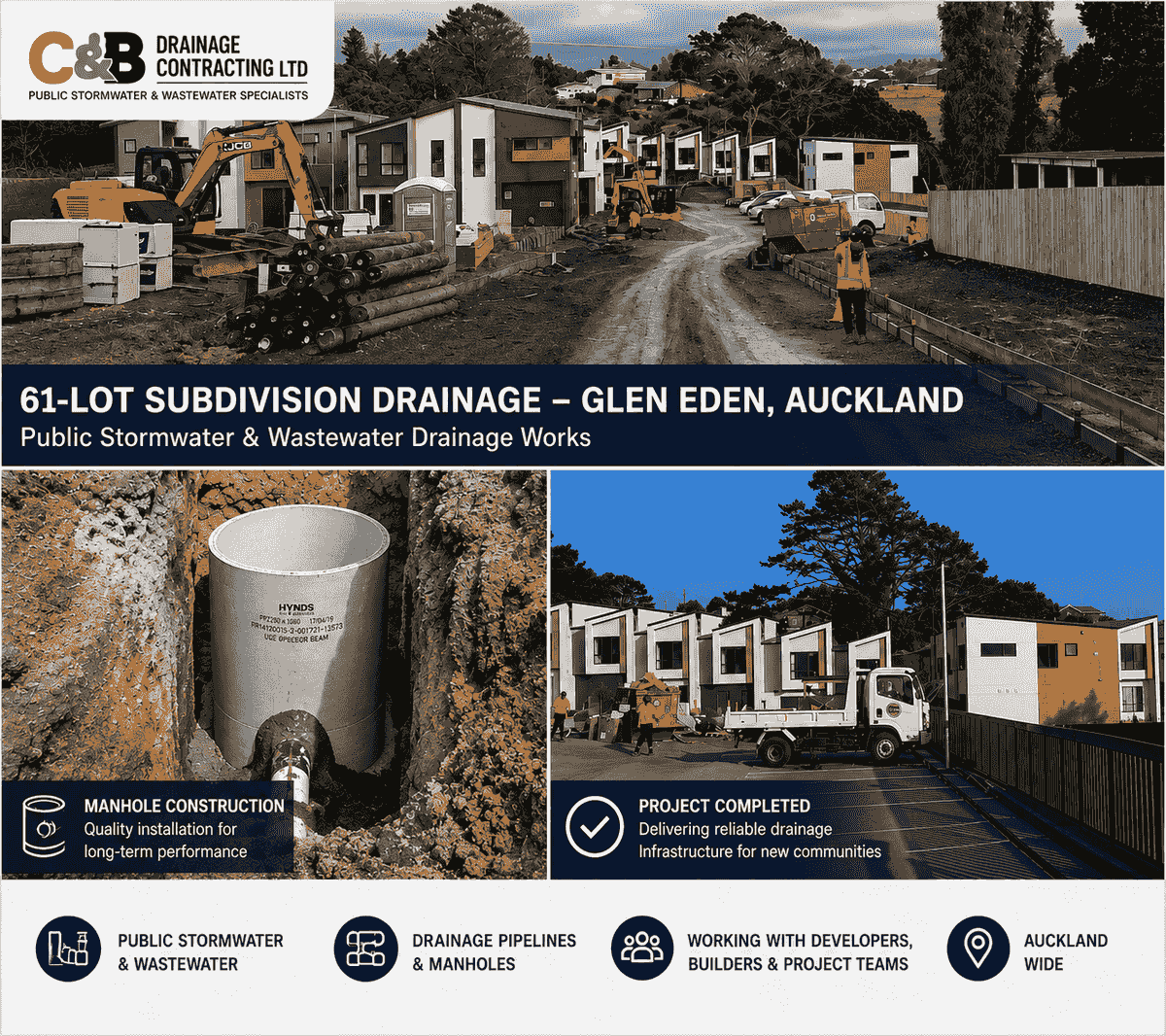 Get Reliable Drainage Solutions for Your Projects Your Trusted Drainage Experts We are Auckland Council and Watercare certified contractors, specialize in subdivision, residential and commercial projects in Auckland wide. Our fully licensed professional work team provide high-efficiency service and affordable price to help you reach the goal. - Send to us your EPA to get a free quote today! Get Reliable Drainage Solutions for Your Projects Your Trusted Drainage Experts We are Auckland Council and Watercare certified contractors, specialize in subdivision, residential and commercial projects in Auckland wide. Our fully licensed professional work team provide high-efficiency service and affordable price to help you reach the goal. - Send to us your EPA to get a free quote today!