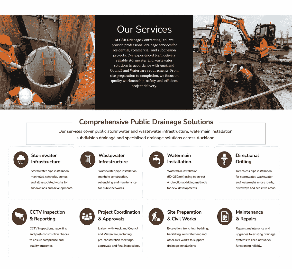 Your Trusted Drainage Experts in Auckland We are Auckland Council and Watercare certified contractors, specialize in subdivision, residential and commercial projects in Auckland wide. Our fully licensed professional work team provide high-efficiency service and affordable price to help you reach the goal. - Send to us your EPA to get a free quote today! Your Trusted Drainage Experts in Auckland We are Auckland Council and Watercare certified contractors, specialize in subdivision, residential and commercial projects in Auckland wide. Our fully licensed professional work team provide high-efficiency service and affordable price to help you reach the goal. - Send to us your EPA to get a free quote today!