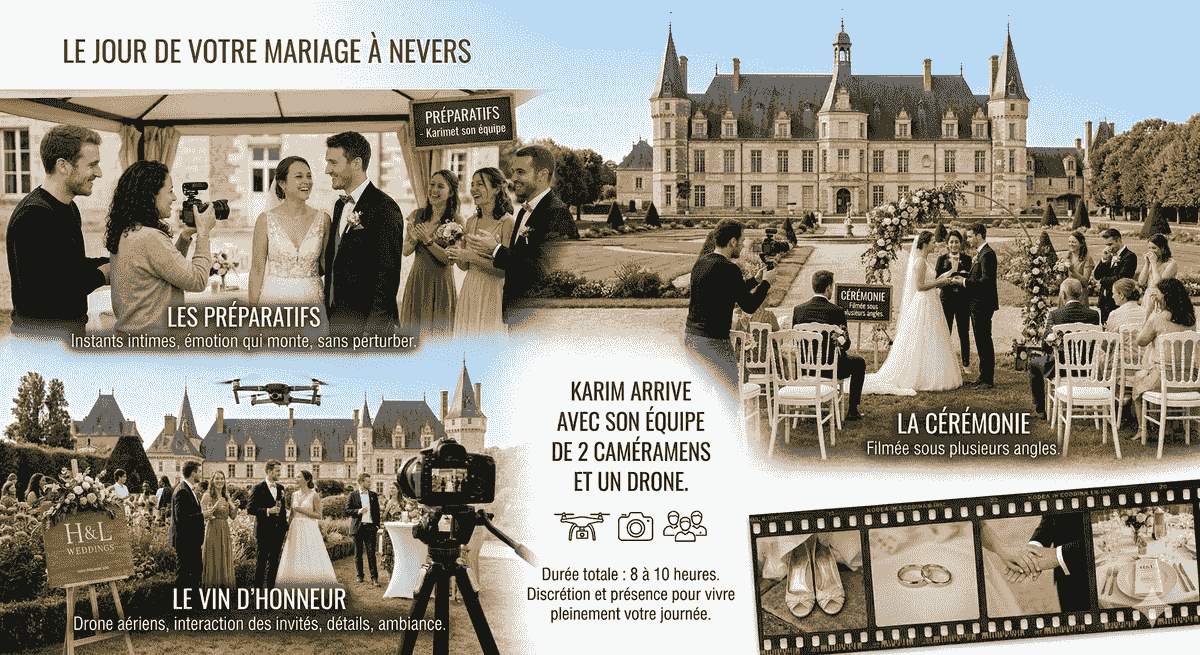 Karim arrive avec son équipe de 2 caméramens et un drone Karim arrive avec son équipe de 2 caméramens et un drone