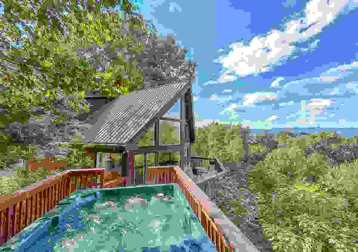 Hot Tub on deck of wnc home with dramatic mountain view Hot Tub on deck of wnc home with dramatic mountain view