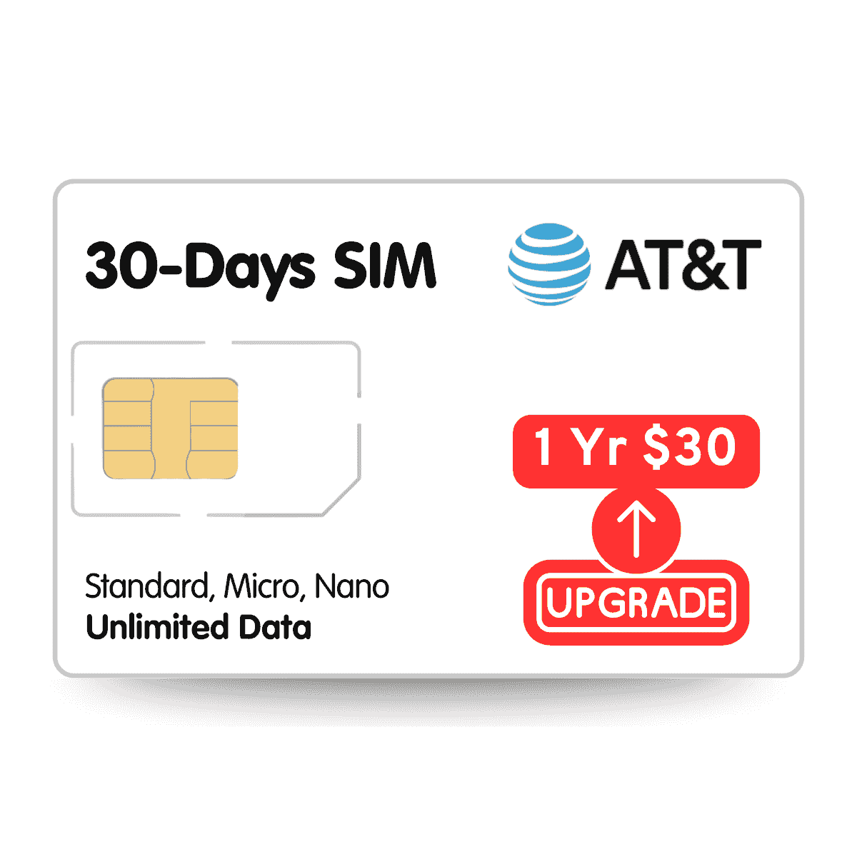 Experience 30 days of unlimited data at 128Kbps, allowing you to thoroughly test and integrate your IoT devices without long-term commitments. This trial period is perfect for assessing performance and compatibility with your GPS trackers and smart devices. Unlimited Data for 30 Days What We Offer Unlimited IoT SIM Card – 30 Day Trial | No Contract | AT&T & T-Mobile Compatible | GPS Trackers & Smart Devices | Upgradeable to 1-Year PlanBrand: VOICEPINGSearch this pageCurrently unavailable.We don't know when or if this item will be back in stock.Brand	VOICEPINGService Provider	AT&T, T-MobileCellular Technology	4g LteProduct Dimensions	1.2"L x 0.8"WUPC	860013581367About this item 30-DAYIoT SIM – Includes 30 days of unlimited data at 128Kbps. Perfect for testing your IoT device before committing long term.READY TO UPGRADE ANYTIME – Like it? Keep it going! Upgrade to our full 365-day unlimited plan by following the instructions included in your package.AT&T + T-MOBILE COVERAGE – Automatically connects to the stronger network for maximum nationwide reliability. IoT OPTIMIZED – Ideal for GPS trackers, smart sensors, security alarms, and always-on low-bandwidth devices.