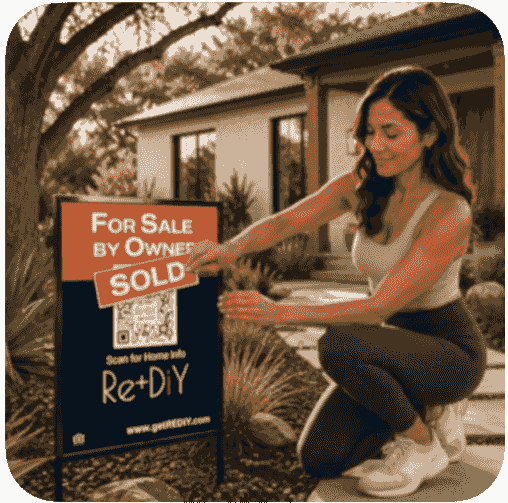 ReDiY smart yard sign with QR code on lawn with text overlay "A sign that does more than sit in the yard" ReDiY smart yard sign with QR code on lawn with text overlay "A sign that does more than sit in the yard"