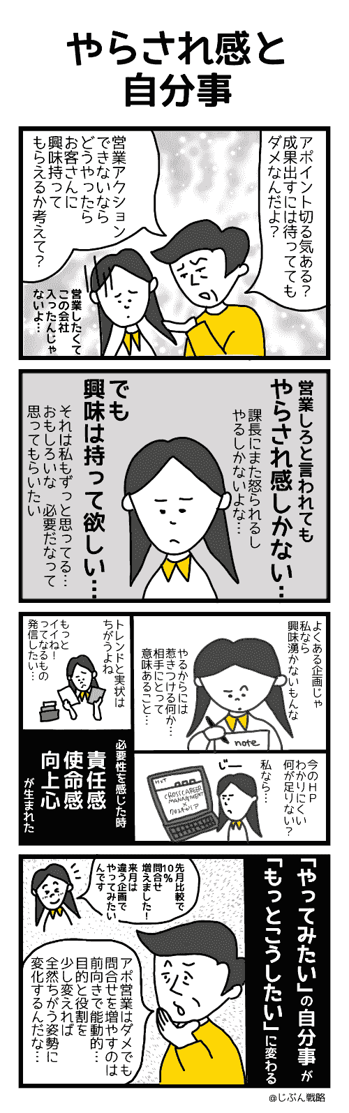 4コマ漫画「やらされ感と自分事」