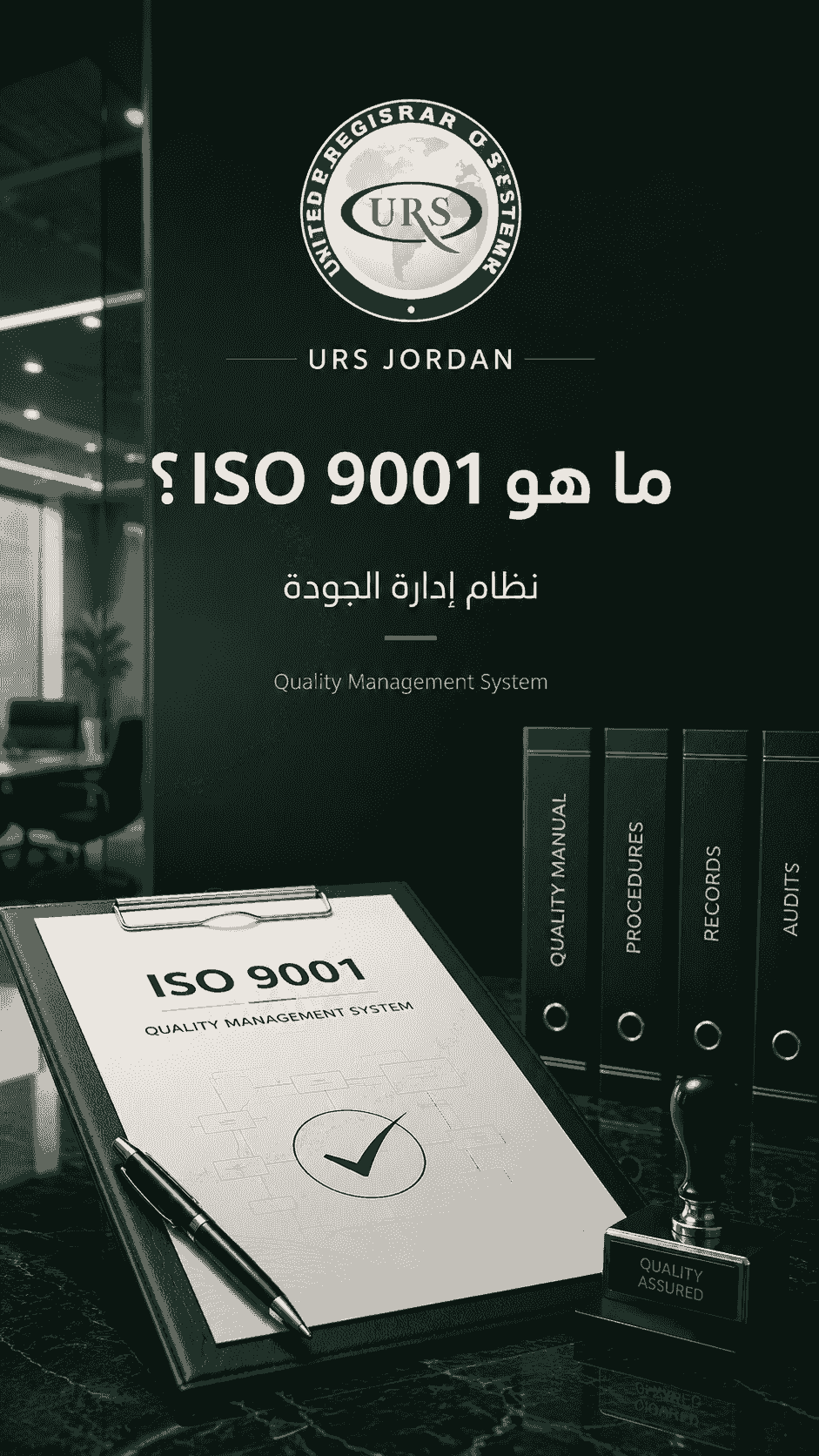 A corporate scene reflecting the ISO 9001 Quality Management System within a professional work environment, with visual elements suggesting process organization, responsibility clarification, performance monitoring, and continual improvement within an interconnected workflow cycle. A corporate scene reflecting the ISO 9001 Quality Management System within a professional work environment, with visual elements suggesting process organization, responsibility clarification, performance monitoring, and continual improvement within an interconnected workflow cycle.