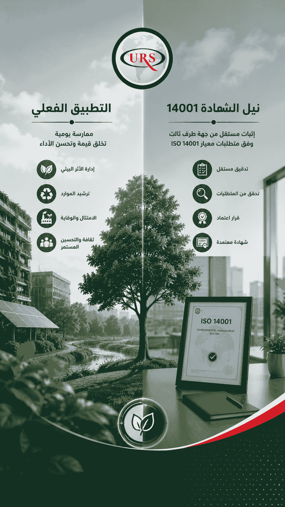 A professional scene reflecting the difference between implementing the ISO 14001 environmental management system within an organization and the pathway to obtaining certification, with visual elements suggesting internal process development and identification of environmental aspects versus independent auditing and evidence review by a third-party body. A professional scene reflecting the difference between implementing the ISO 14001 environmental management system within an organization and the pathway to obtaining certification, with visual elements suggesting internal process development and identification of environmental aspects versus independent auditing and evidence review by a third-party body.