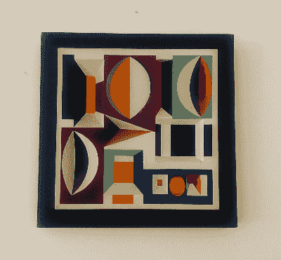 ציור מופשט עם צורות גיאומטריות צבעוניות במסגרת מרובעת ציור מופשט עם צורות גיאומטריות צבעוניות במסגרת מרובעת