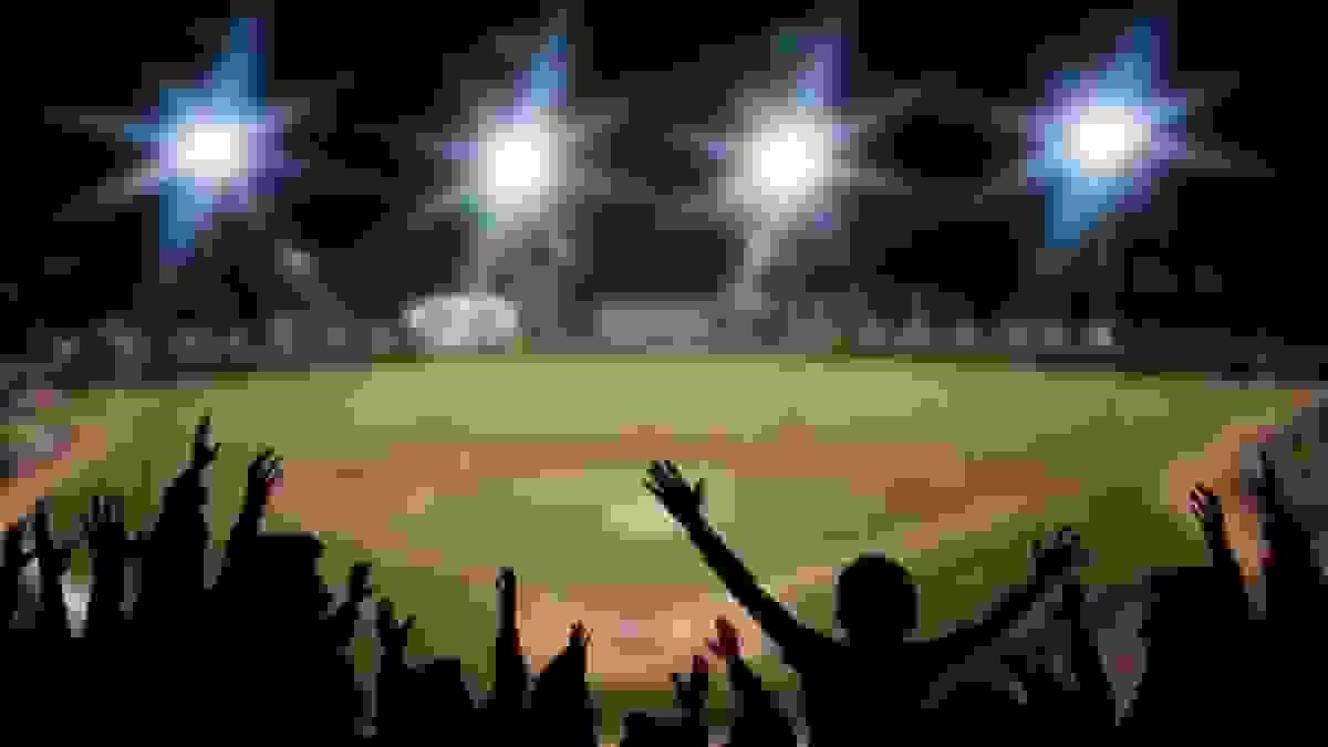 Baseball fans cheering in the stands. Baseball fans cheering in the stands.