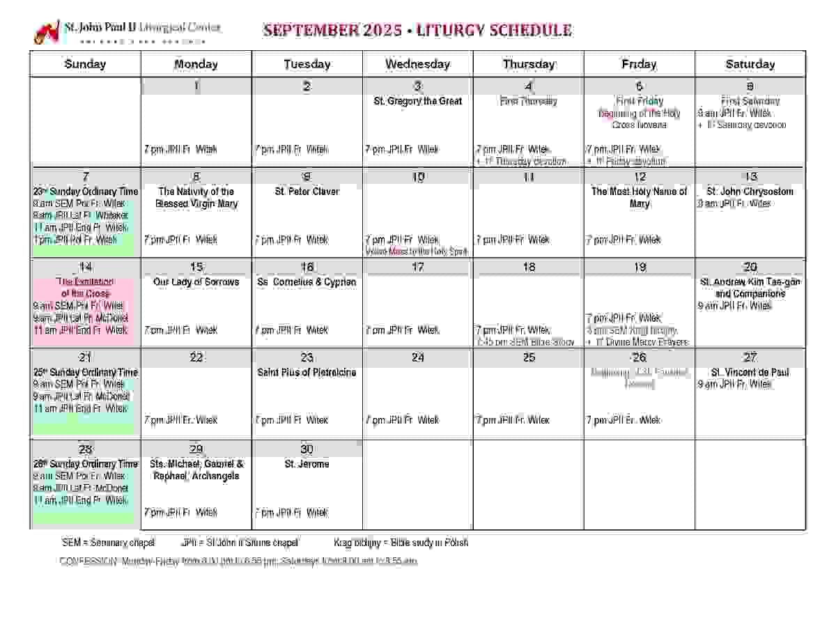 September 2025 - Mass Schedule