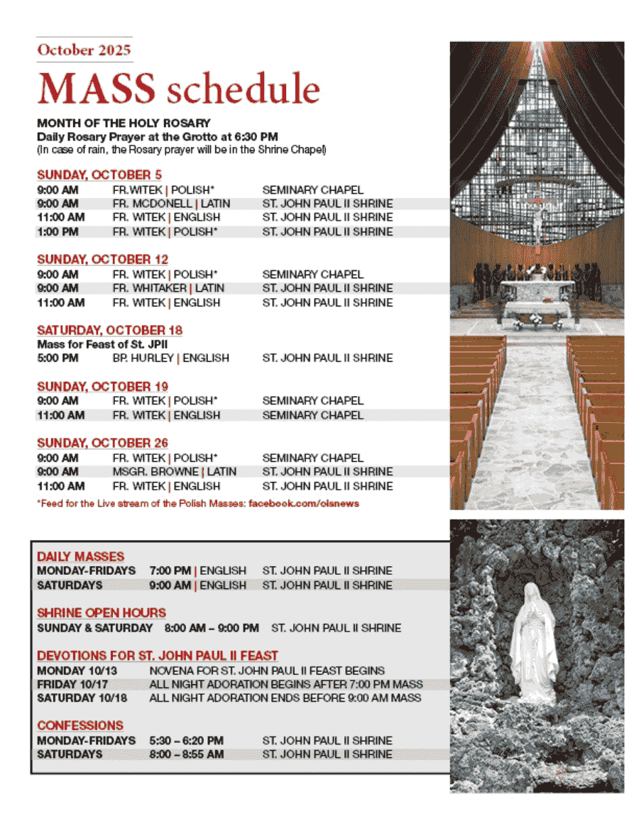 September 2025 - Mass Schedule