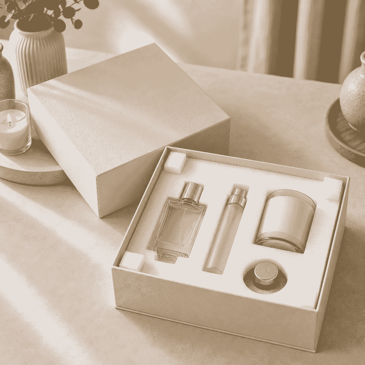 Foam inserts for fragrance packaging boxes with protective cushioning for perfume and home scent products Foam inserts for fragrance packaging boxes with protective cushioning for perfume and home scent products