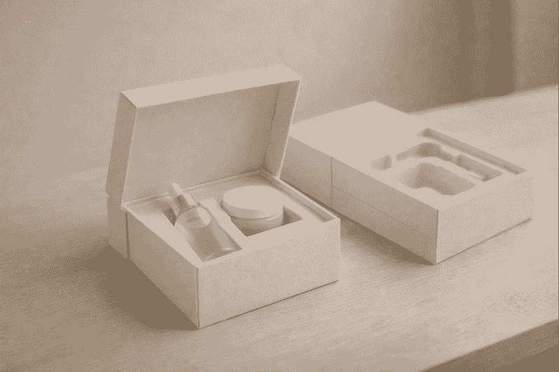 Rigid box with custom insert for skincare bottle and jar protection during shipping Rigid box with custom insert for skincare bottle and jar protection during shipping