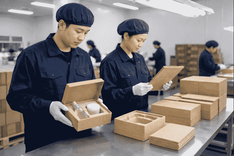 Eco-friendly cosmetics packaging with kraft boxes and molded pulp inserts Eco-friendly cosmetics packaging with kraft boxes and molded pulp inserts