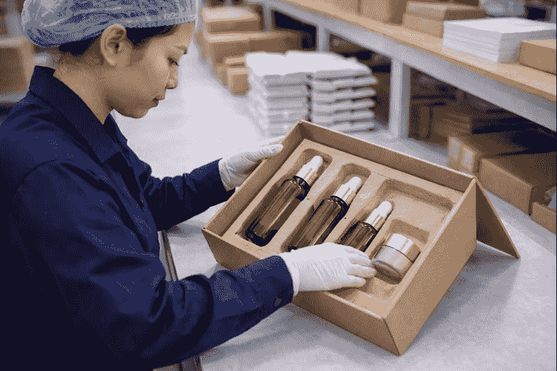 Eco-friendly molded pulp inserts for skincare glass bottles and cosmetic sets Eco-friendly molded pulp inserts for skincare glass bottles and cosmetic sets