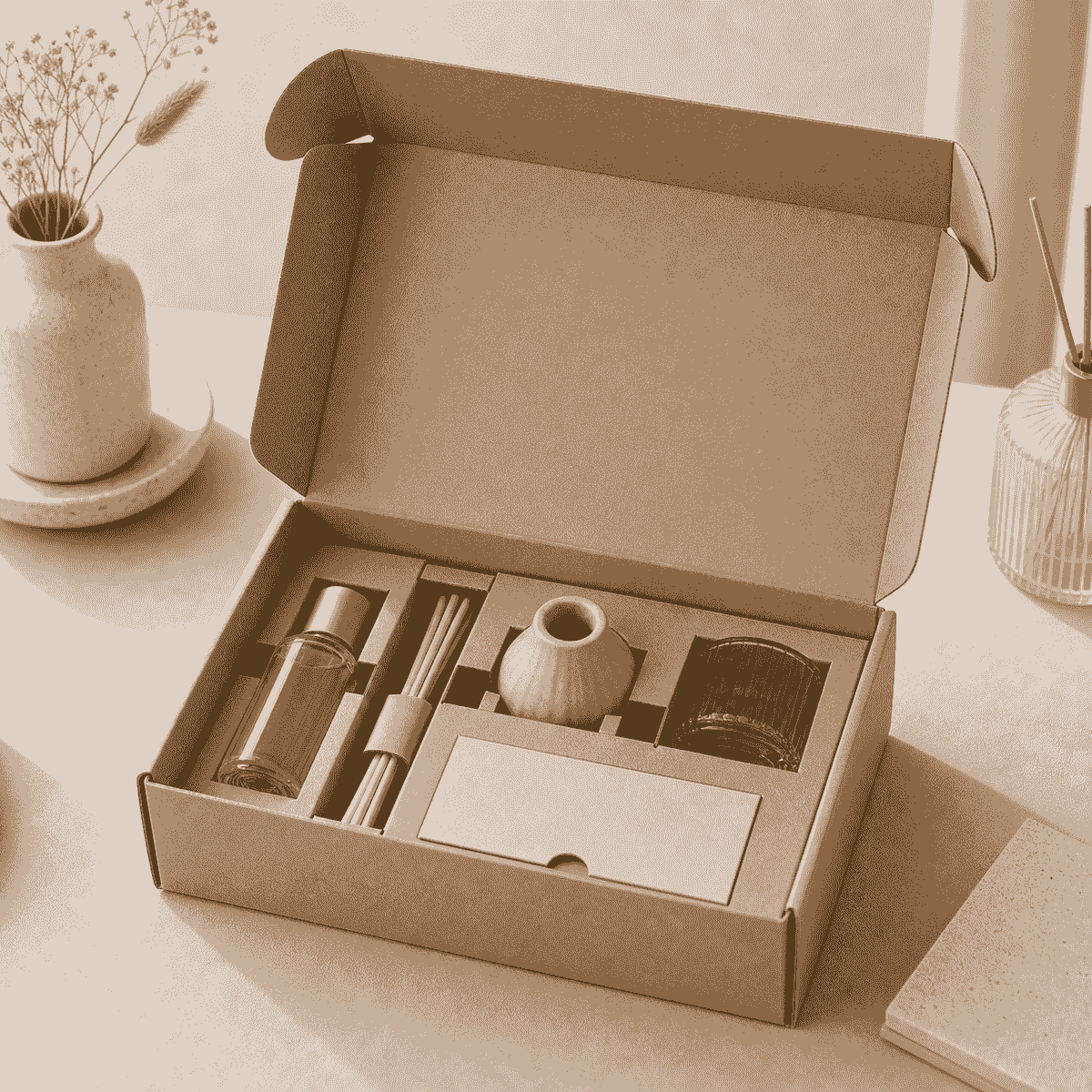 Paperboard inserts for fragrance boxes to separate and support candles, perfume, and home scent items Paperboard inserts for fragrance boxes to separate and support candles, perfume, and home scent items