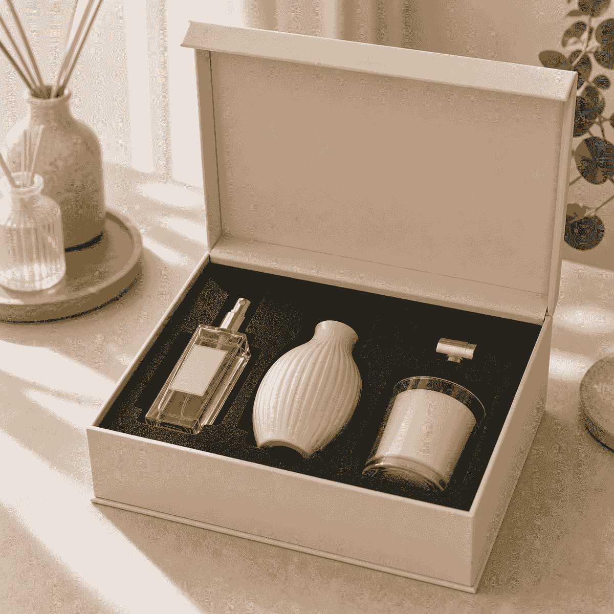 EVA inserts for fragrance packaging boxes to hold perfume bottles, candles, and scent products securely EVA inserts for fragrance packaging boxes to hold perfume bottles, candles, and scent products securely