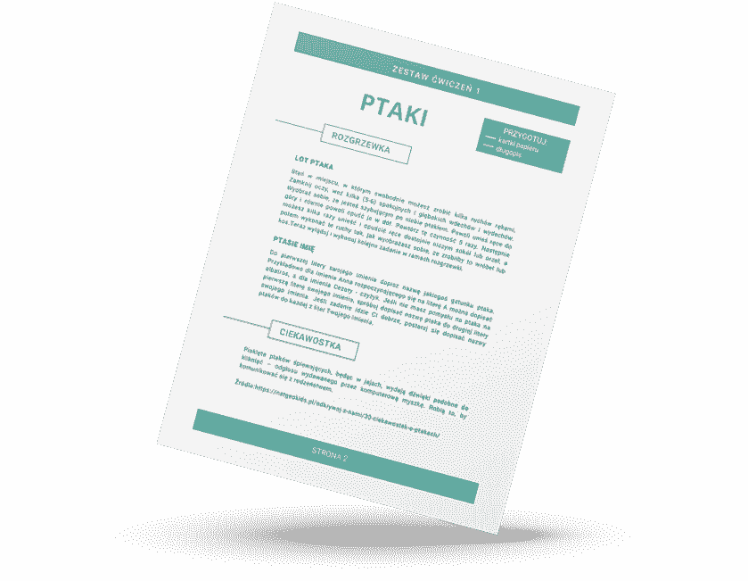 Karta pracy przeznaczona do treningu indywidualnego. Temat ćwiczeń: ptaki. Propozycja rozgrzewki ruchowej: lot ptaka, rozgrzewki umysłu- wypisanie nazw ptaków zaczynających się od liter tworzących Twoje imię. Na dole strony ciekawostka. Karta pracy przeznaczona do treningu indywidualnego. Temat ćwiczeń: ptaki. Propozycja rozgrzewki ruchowej: lot ptaka, rozgrzewki umysłu- wypisanie nazw ptaków zaczynających się od liter tworzących Twoje imię. Na dole strony ciekawostka.