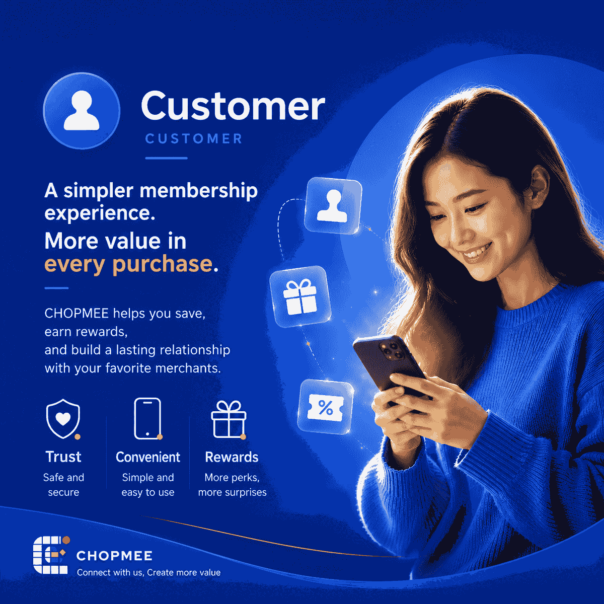 Discover a smarter way to enjoy loyalty rewards with CHOPMEE. Save digital stamps, redeem exclusive rewards, and receive special offers from your favorite merchants—all in one convenient app. Build stronger connections with local businesses while enjoying a simple, secure, and rewarding membership experience. Discover a smarter way to enjoy loyalty rewards with CHOPMEE. Save digital stamps, redeem exclusive rewards, and receive special offers from your favorite merchants—all in one convenient app. Build stronger connections with local businesses while enjoying a simple, secure, and rewarding membership experience.