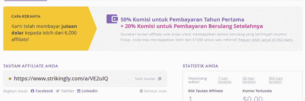 Tingkatkan keuangan pribadi Anda dengan program afiliasi Strikingly