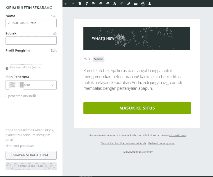 Fitur Pemasaran Email dari Strikingly