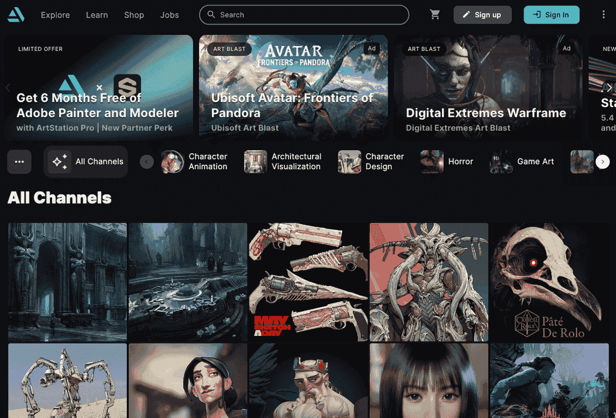 Galería del sitio web de ArtStation