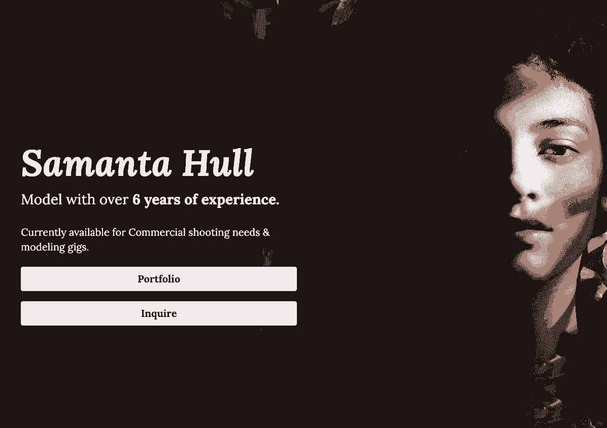 Templat Portofolio Pemodelan Samantha Hull dari Strikingly