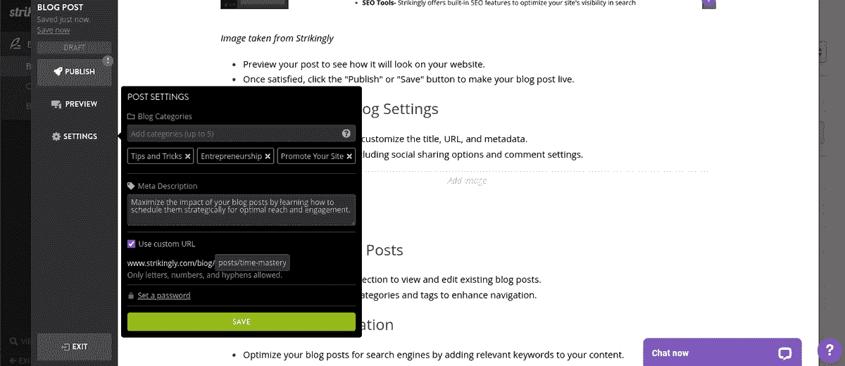 Jadwalkan Posting Blog Anda - Blogging Dengan Strikingly - Sesuaikan Pengaturan Blog