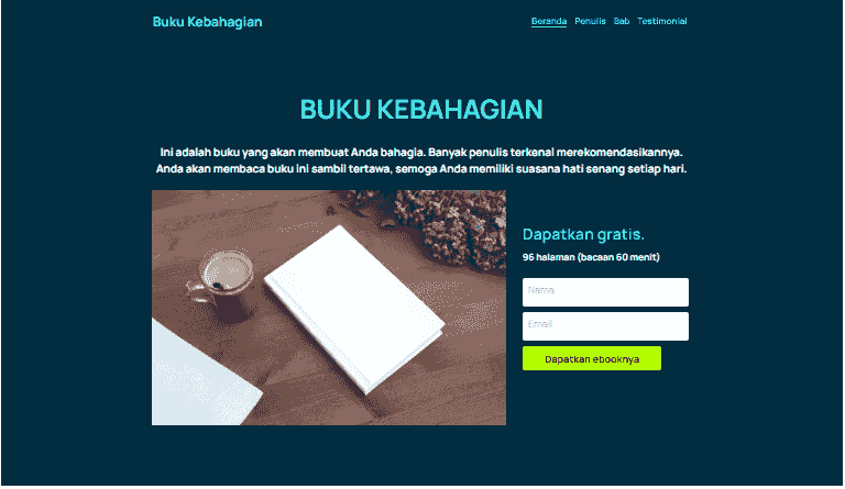 Template Buku Bahagia dari Strikingly