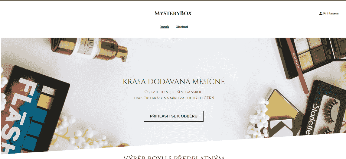 Šablona virtuálního obchodu MysteryBox od Strikingly
