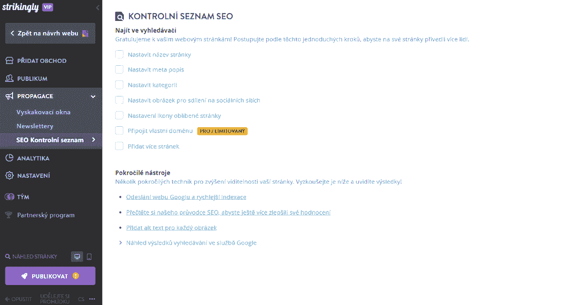 Role Strikingly při řízení a vlastnictví více firem - SEO optimalizace