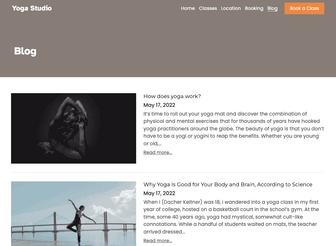 Template Blog Yoga dari Strikingly