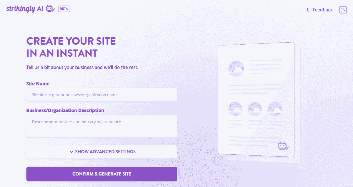 Constructor de sitios web con inteligencia artificial de Strikingly