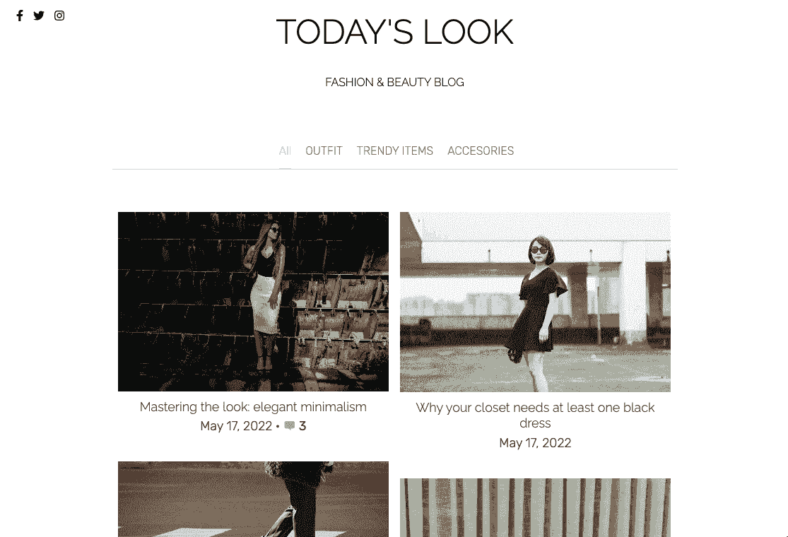 Šablona blogu Today's Look od Strikingly