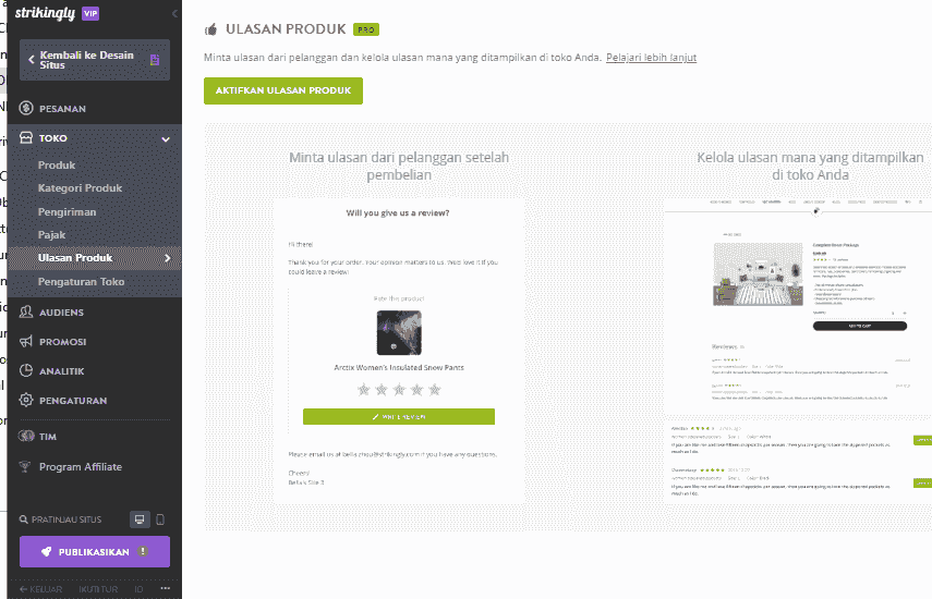 Fitur Ulasan Produk Strikingly