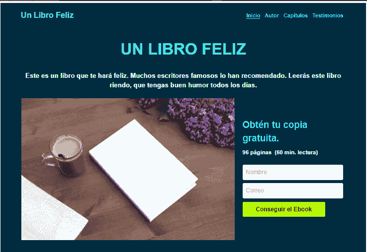Plantilla de libro feliz de Strikingly