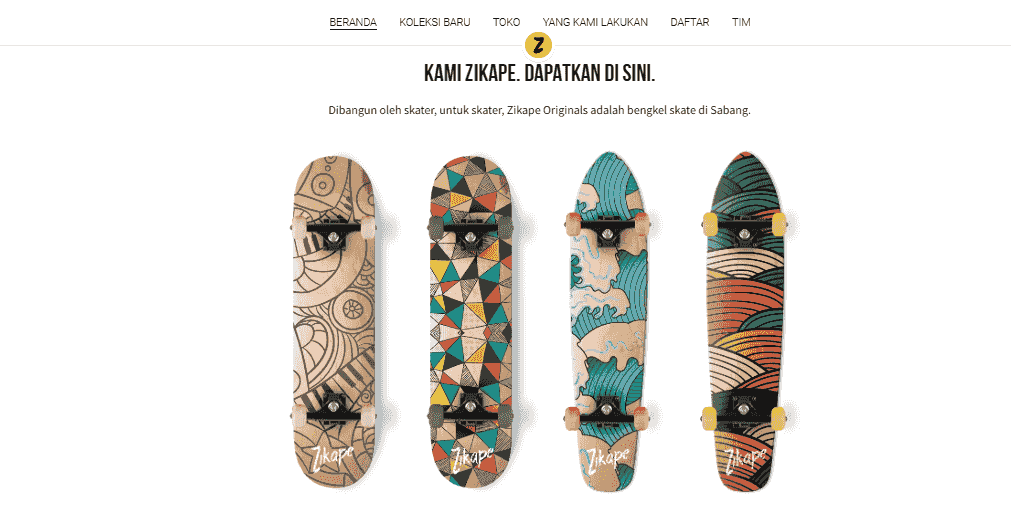 Templat Retail Online Zikape dari Strikingly