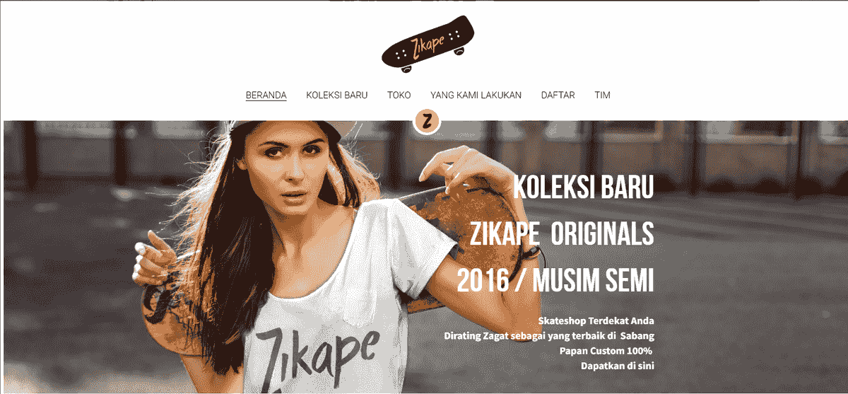 Templat Website Zikape dari Strikingly